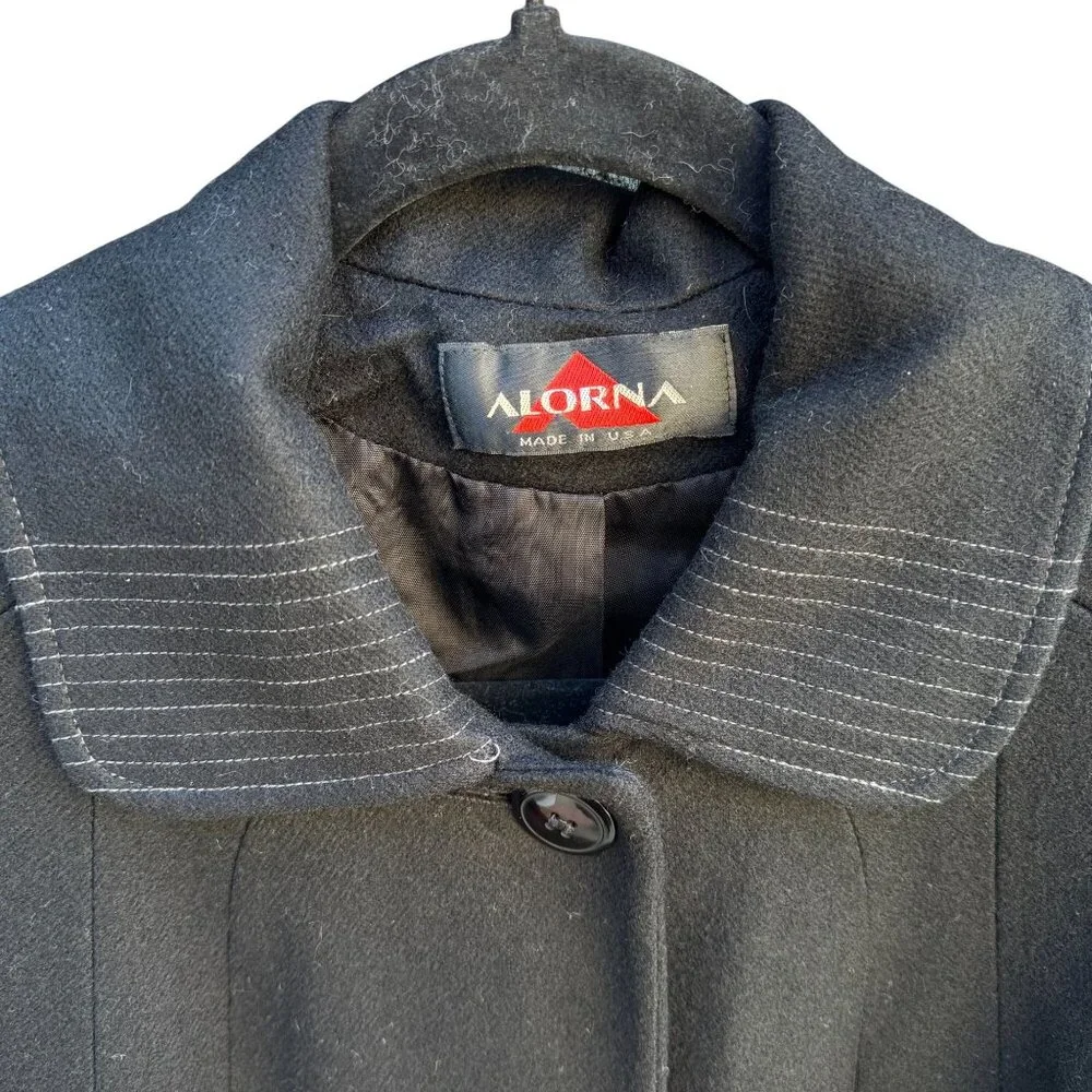 Alorna Vintage‎ 80s Black Wool Blend Collared Car Coat XL Tailored Retro Luxury